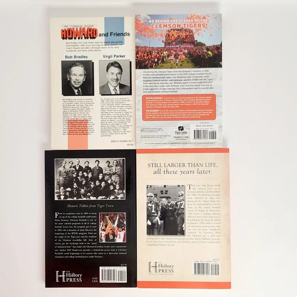 Clemson Tigers Football History 4 Book Lot Danny Ford Frank Howard Dabo Good